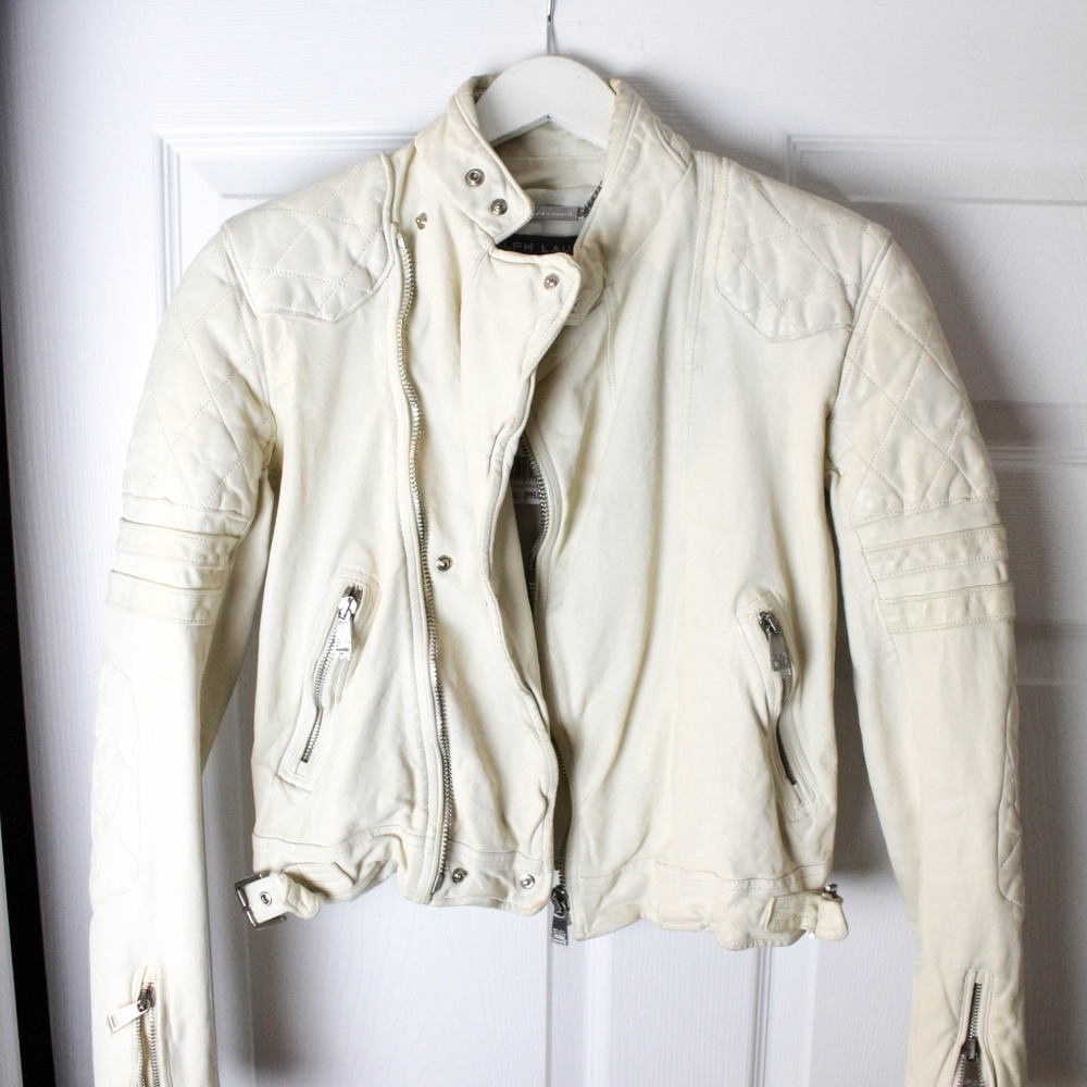 Ralph Lauren Blue Label White Leather Moto Jacket
